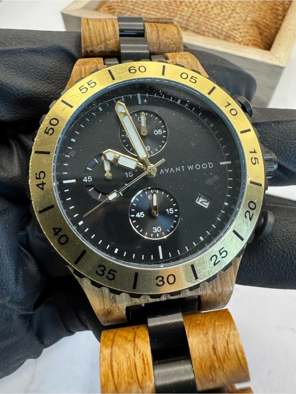 Avantwood Men's Black and Brown Chronograph Watch